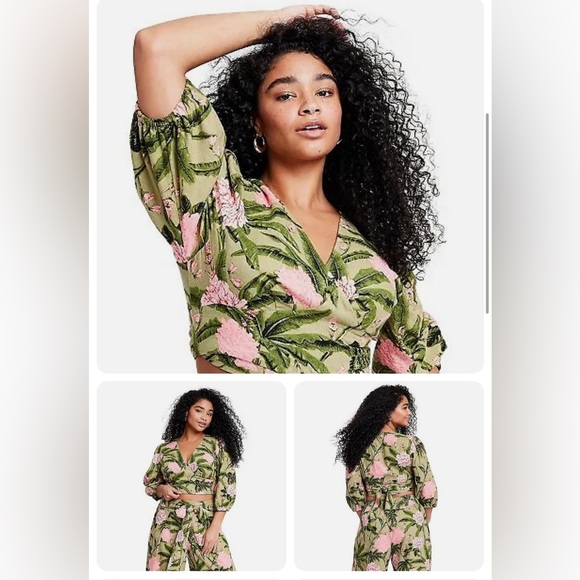 Women's Peony Print Tie Wrap Top - Agua Bendita x Target Dark Olive/Blush - Picture 4 of 6